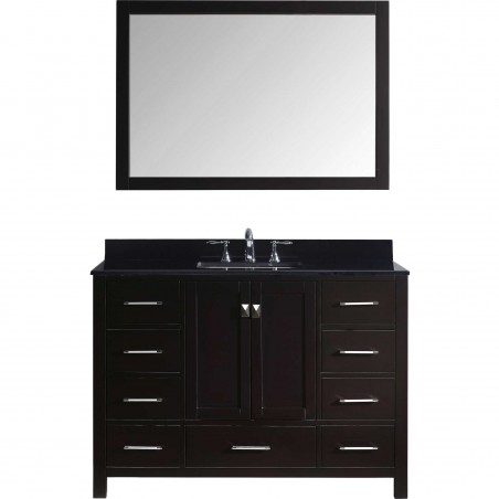 Caroline Avenue 48" Single Bathroom Vanity in Espresso with Black Galaxy Granite Top and Square Sink with Mirror