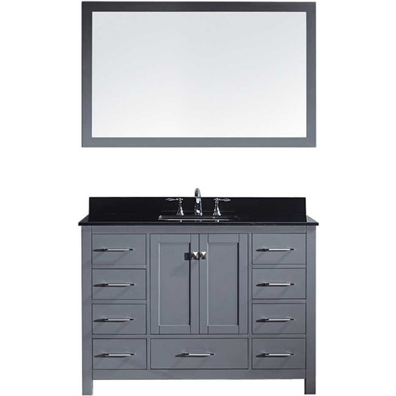 Caroline Avenue 48" Single Bathroom Vanity in Grey with Black Galaxy Granite Top and Square Sink with Mirror