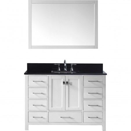 Caroline Avenue 48" Single Bathroom Vanity in White with Black Galaxy Granite Top and Square Sink with Mirror