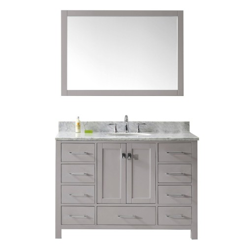 Caroline Avenue 48" Single Bathroom Vanity in Cashmere Grey with Marble Top and Round Sink with Mirror