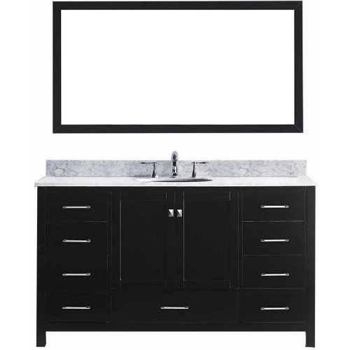 Caroline Avenue 60" Single Bathroom Vanity in Espresso with Marble Top and Round Sink with Mirror