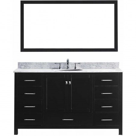 Caroline Avenue 60" Single Bathroom Vanity in Espresso with Marble Top and Round Sink with Mirror