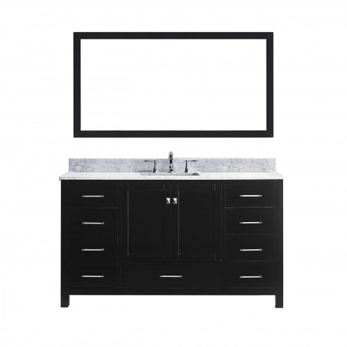 Caroline Avenue 60" Single Bathroom Vanity in Espresso with Marble Top and Square Sink with Mirror