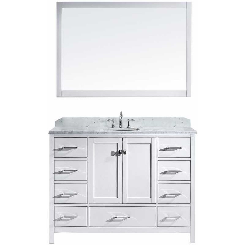 Caroline Avenue 60" Single Bathroom Vanity in White with Marble Top and Square Sink with Mirror