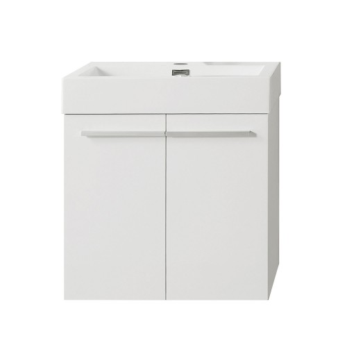Midori 24" Single Bathroom Vanity in Gloss White with White Polymarble Top and Square Sink 