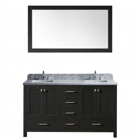 Caroline Premium 60" Double Bathroom Vanity in Zebra Grey with Marble Top and Square Sink with Mirror