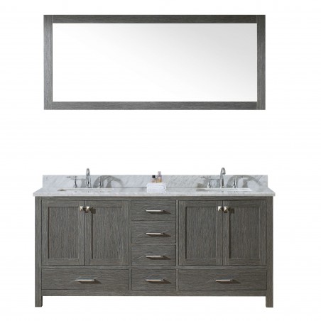 Caroline Premium 72" Double Bathroom Vanity in Zebra Grey with Marble Top and Square Sink with Mirror