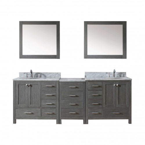 Caroline Premium 90" Double Bathroom Vanity in Zebra Grey with Marble Top and Round Sink with Mirrors