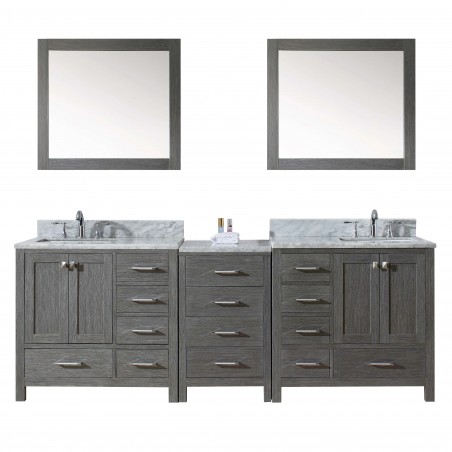 Caroline Premium 90" Double Bathroom Vanity in Zebra Grey with Marble Top and Square Sink with Mirrors