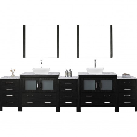 Dior 118" Double Bathroom Vanity in Zebra Grey with Marble Top and Square Sink with Polished Chrome Faucet and Mirrors