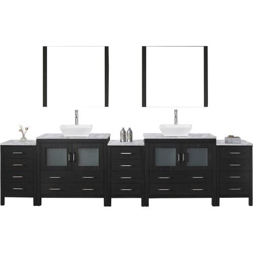Dior 126" Double Bathroom Vanity in Zebra Grey with Marble Top and Square Sink with Polished Chrome Faucet and Mirrors