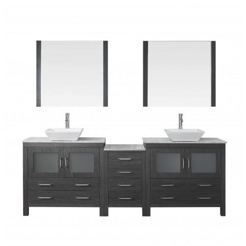 Dior 78" Double Bathroom Vanity in Zebra Grey with Marble Top and Square Sink with Brushed Nickel Faucet and Mirrors