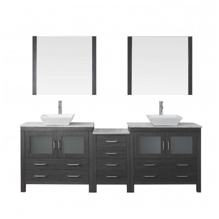 Dior 78" Double Bathroom Vanity in Zebra Grey with Marble Top and Square Sink with Brushed Nickel Faucet and Mirrors