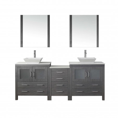 Dior 82" Double Bathroom Vanity in Zebra Grey with White Engineered Stone Top and Square Sink with Brushed Nickel Faucet and Mir