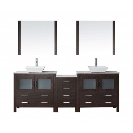 Dior 82" Double Bathroom Vanity in Espresso with Marble Top and Square Sink with Brushed Nickel Faucet and Mirrors