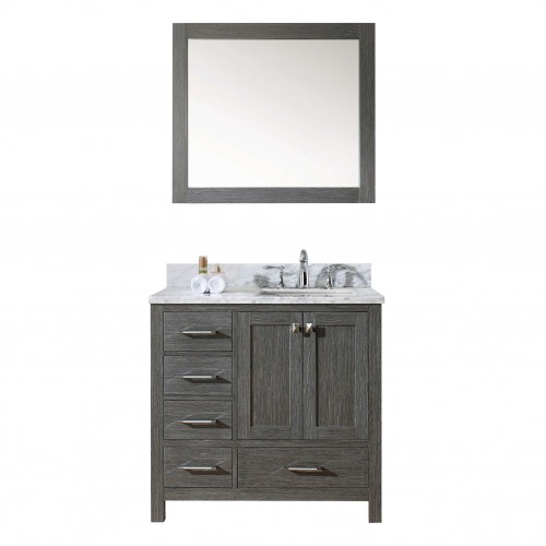 Caroline Premium 36" Single Bathroom Vanity in Zebra Grey with Marble Top and Square Sink with Mirror