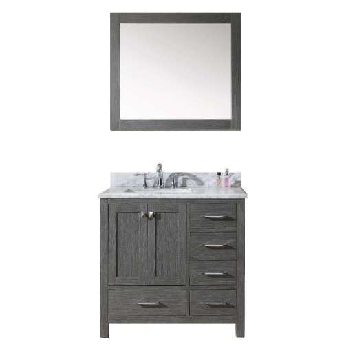 Caroline Premium 36" Single Bathroom Vanity in Zebra Grey with Marble Top and Square Sink with Mirror