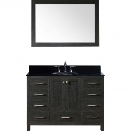 Caroline Premium 48" Single Bathroom Vanity in Zebra Grey with Black Galaxy Granite Top and Round Sink with Mirror
