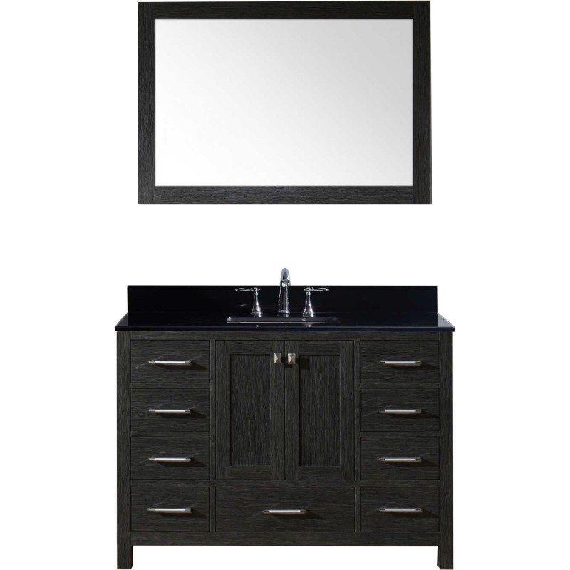 Caroline Premium 48" Single Bathroom Vanity in Zebra Grey with Black Galaxy Granite Top and Square Sink with Mirror