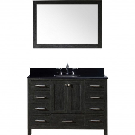 Caroline Premium 48" Single Bathroom Vanity in Zebra Grey with Black Galaxy Granite Top and Square Sink with Mirror