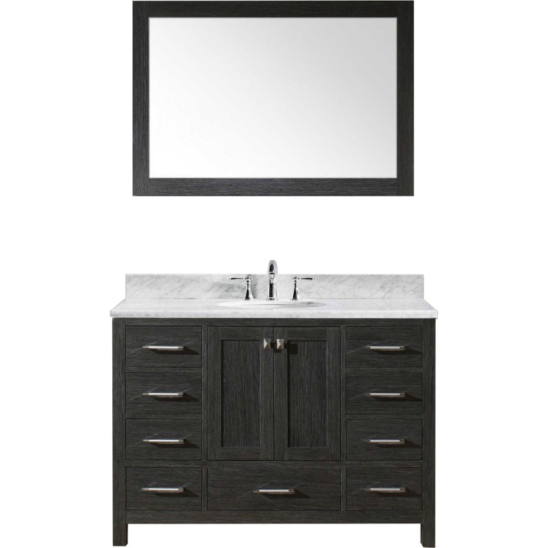 Caroline Premium 48" Single Bathroom Vanity in Zebra Grey with Marble Top and Round Sink with Mirror