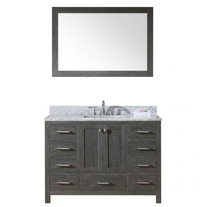 Caroline Premium 48" Single Bathroom Vanity in Zebra Grey with Marble Top and Square Sink with Mirror