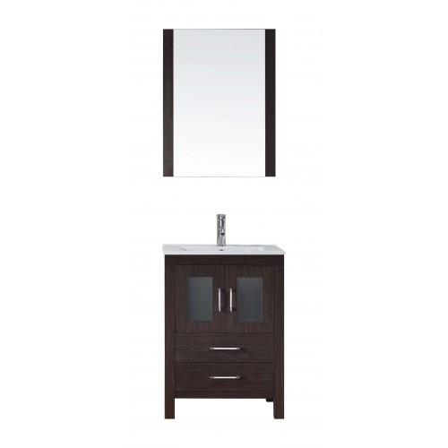 Dior 24" Single Bathroom Vanity in Espresso with Slim White Ceramic Top and Square Sink with Brushed Nickel Faucet and Mirror