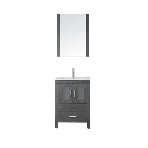 Dior 24" Single Bathroom Vanity in Zebra Grey with Slim White Ceramic Top and Square Sink with Brushed Nickel Faucet and Mirror