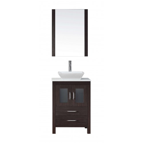Dior 24" Single Bathroom Vanity in Espresso with White Engineered Stone Top and Square Sink with Brushed Nickel Faucet and Mirro