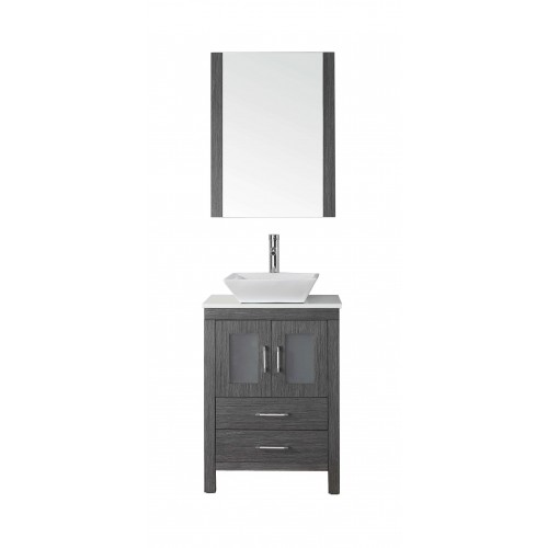 Dior 24" Single Bathroom Vanity in Zebra Grey with White Engineered Stone Top and Square Sink with Brushed Nickel Faucet and Mir