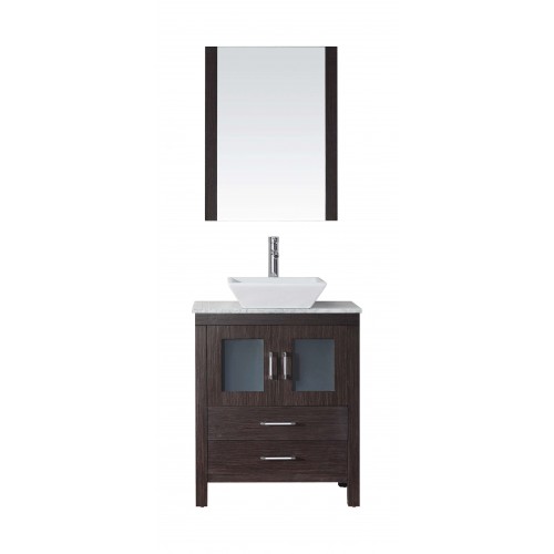Dior 24" Single Bathroom Vanity in Espresso with Marble Top and Square Sink with Brushed Nickel Faucet and Mirror