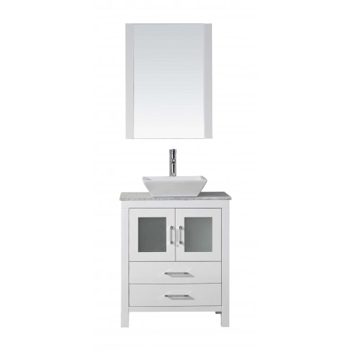 Dior 24" Single Bathroom Vanity in White with Marble Top and Square Sink with Brushed Nickel Faucet and Mirror
