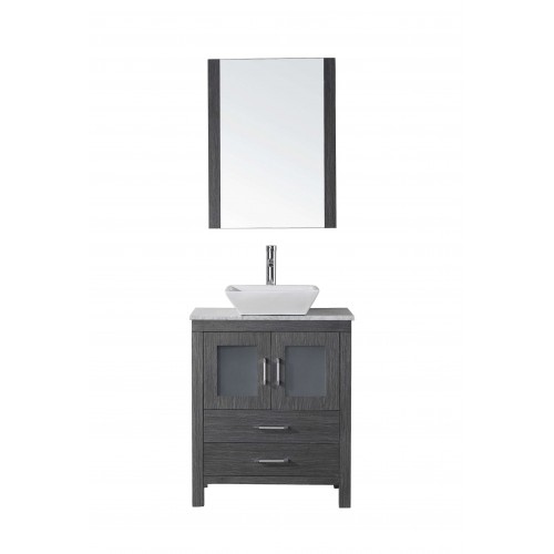 Dior 24" Single Bathroom Vanity in Zebra Grey with Marble Top and Square Sink with Brushed Nickel Faucet and Mirror