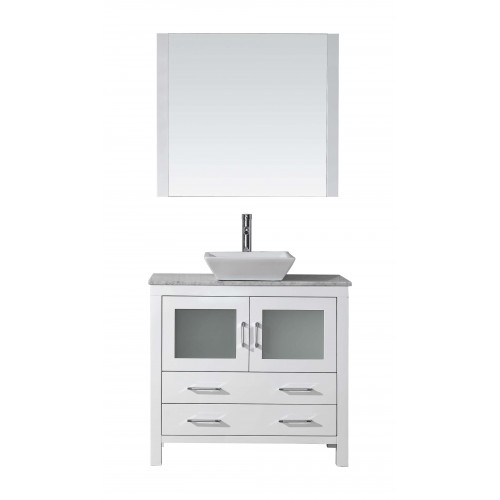 Dior 30" Single Bathroom Vanity in White with Marble Top and Square Sink with Brushed Nickel Faucet and Mirror