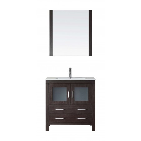 Dior 32" Single Bathroom Vanity in Espresso with Slim White Ceramic Top and Square Sink with Brushed Nickel Faucet and Mirror