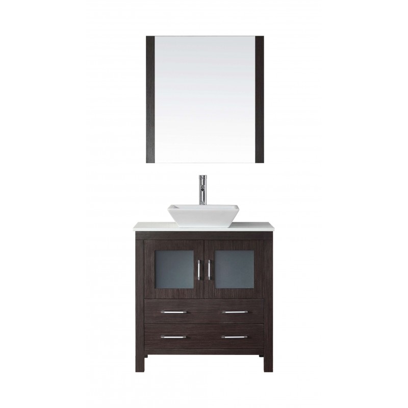 Dior 32" Single Bathroom Vanity in Espresso with White Engineered Stone Top and Square Sink with Brushed Nickel Faucet and Mirro