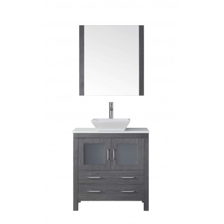 Dior 32" Single Bathroom Vanity in Zebra Grey with White Engineered Stone Top and Square Sink with Brushed Nickel Faucet and Mir