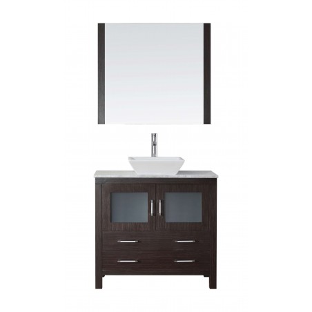 Dior 32" Single Bathroom Vanity in Espresso with Marble Top and Square Sink with Brushed Nickel Faucet and Mirror