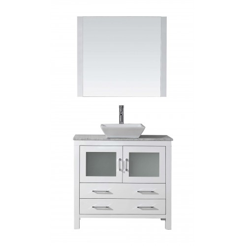 Dior 32" Single Bathroom Vanity in White with Marble Top and Square Sink with Brushed Nickel Faucet and Mirror