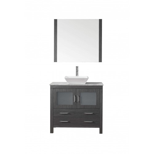 Dior 32" Single Bathroom Vanity in Zebra Grey with Marble Top and Square Sink with Brushed Nickel Faucet and Mirror