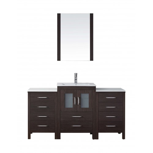 Dior 60" Single Bathroom Vanity in Espresso with Slim White Ceramic Top and Square Sink with Brushed Nickel Faucet and Mirror
