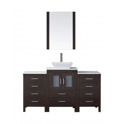 Dior 60" Single Bathroom Vanity in Espresso with White Engineered Stone Top and Square Sink with Brushed Nickel Faucet and Mirro