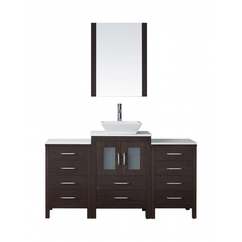 Dior 60" Single Bathroom Vanity in Espresso with White Engineered Stone Top and Square Sink with Brushed Nickel Faucet and Mirro