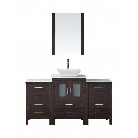 Dior 60" Single Bathroom Vanity in Espresso with White Engineered Stone Top and Square Sink with Brushed Nickel Faucet and Mirro