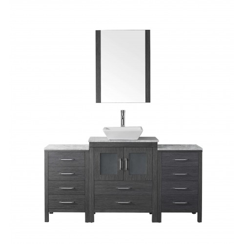 Dior 60" Single Bathroom Vanity in Zebra Grey with Marble Top and Square Sink with Brushed Nickel Faucet and Mirror
