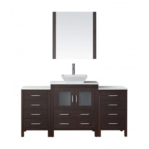 Dior 66" Single Bathroom Vanity in Espresso with White Engineered Stone Top and Square Sink with Brushed Nickel Faucet and Mirro