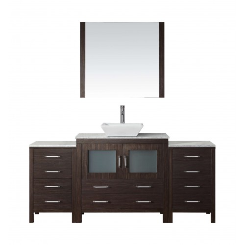 Dior 66" Single Bathroom Vanity in Espresso with Marble Top and Square Sink with Brushed Nickel Faucet and Mirror