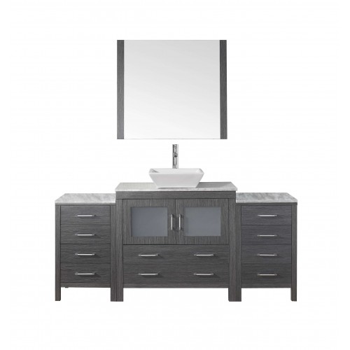 Dior 66" Single Bathroom Vanity in Zebra Grey with Marble Top and Square Sink with Brushed Nickel Faucet and Mirror