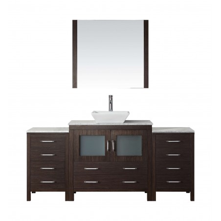 Dior 68" Single Bathroom Vanity in Espresso with Marble Top and Square Sink with Brushed Nickel Faucet and Mirror