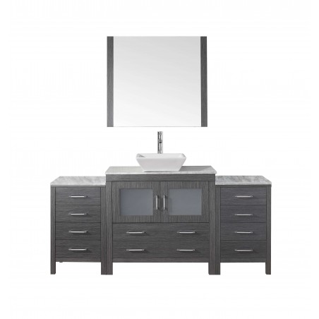 Dior 68" Single Bathroom Vanity in Zebra Grey with Marble Top and Square Sink with Brushed Nickel Faucet and Mirror